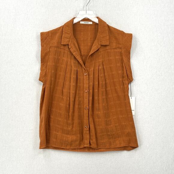 PHAROAH COLLECTION Audrey Band Sleeve Shirt Womens Medium Gossamer Check Cotton - Picture 4 of 14